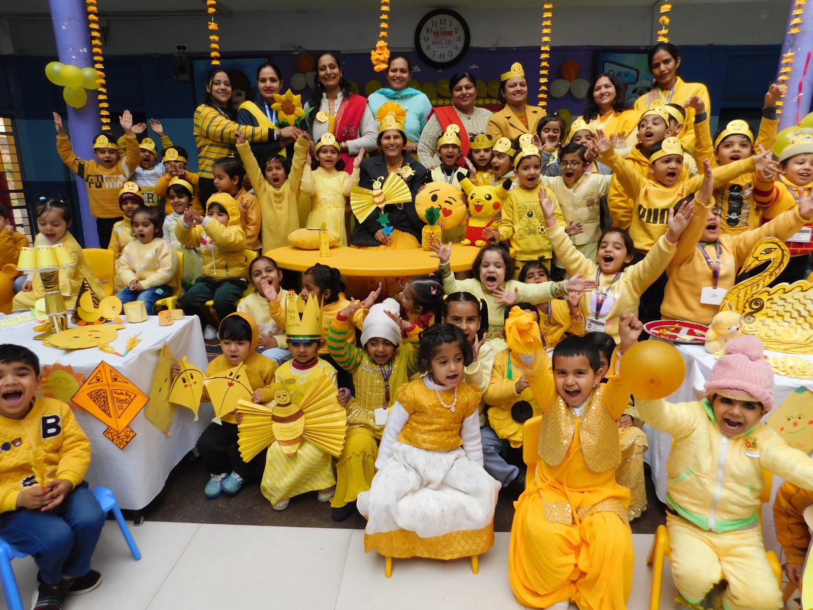 With the arrival of spring D.A. Yellow Day was organized in V. School on Basant Panchami.